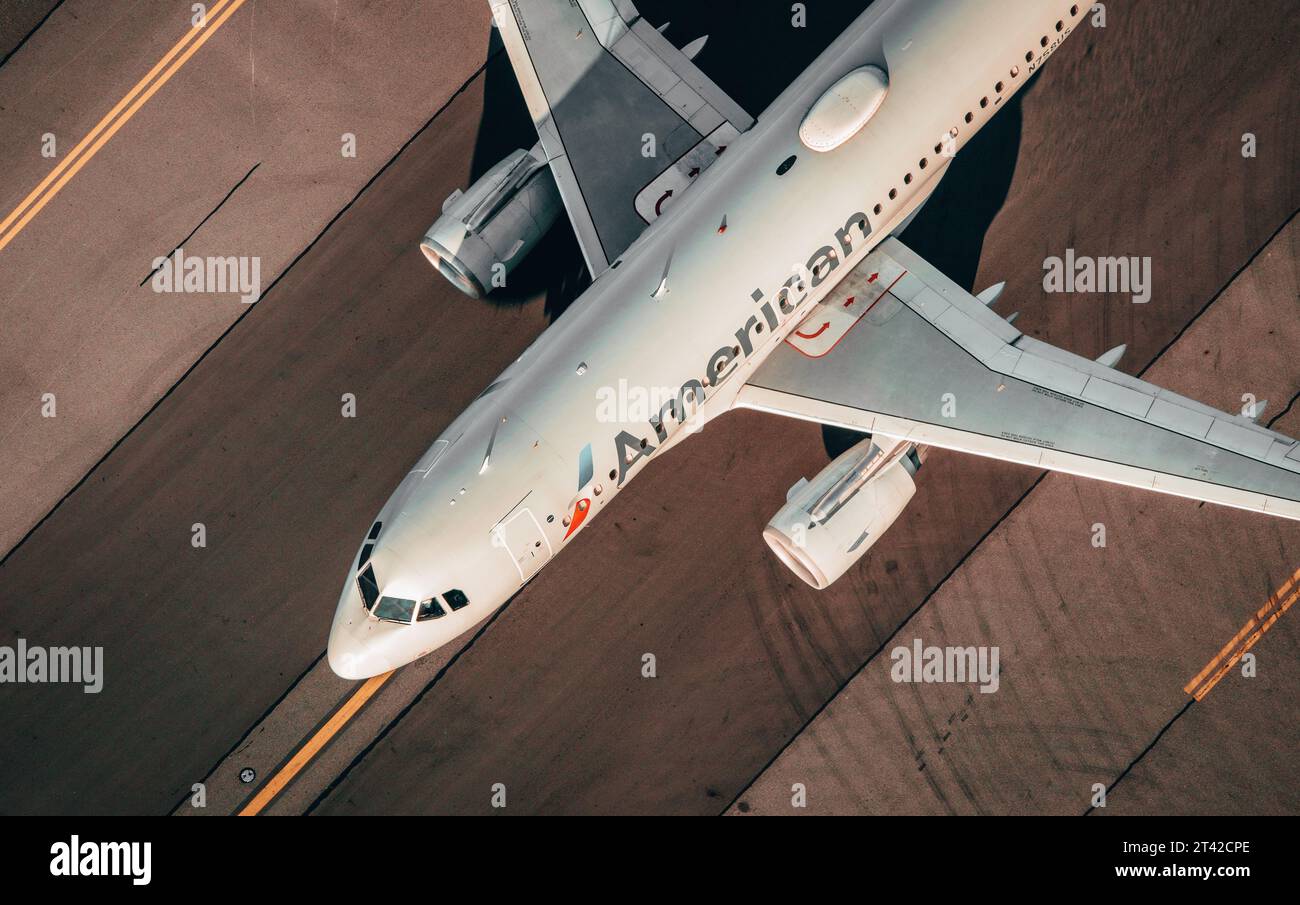 An aerial shot of an American Airlines plane Stock Photo