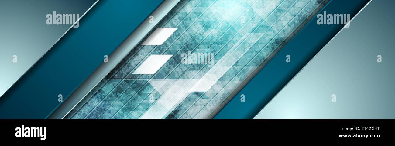Blue abstract geometric technology grunge banner. Vector background Stock Vector