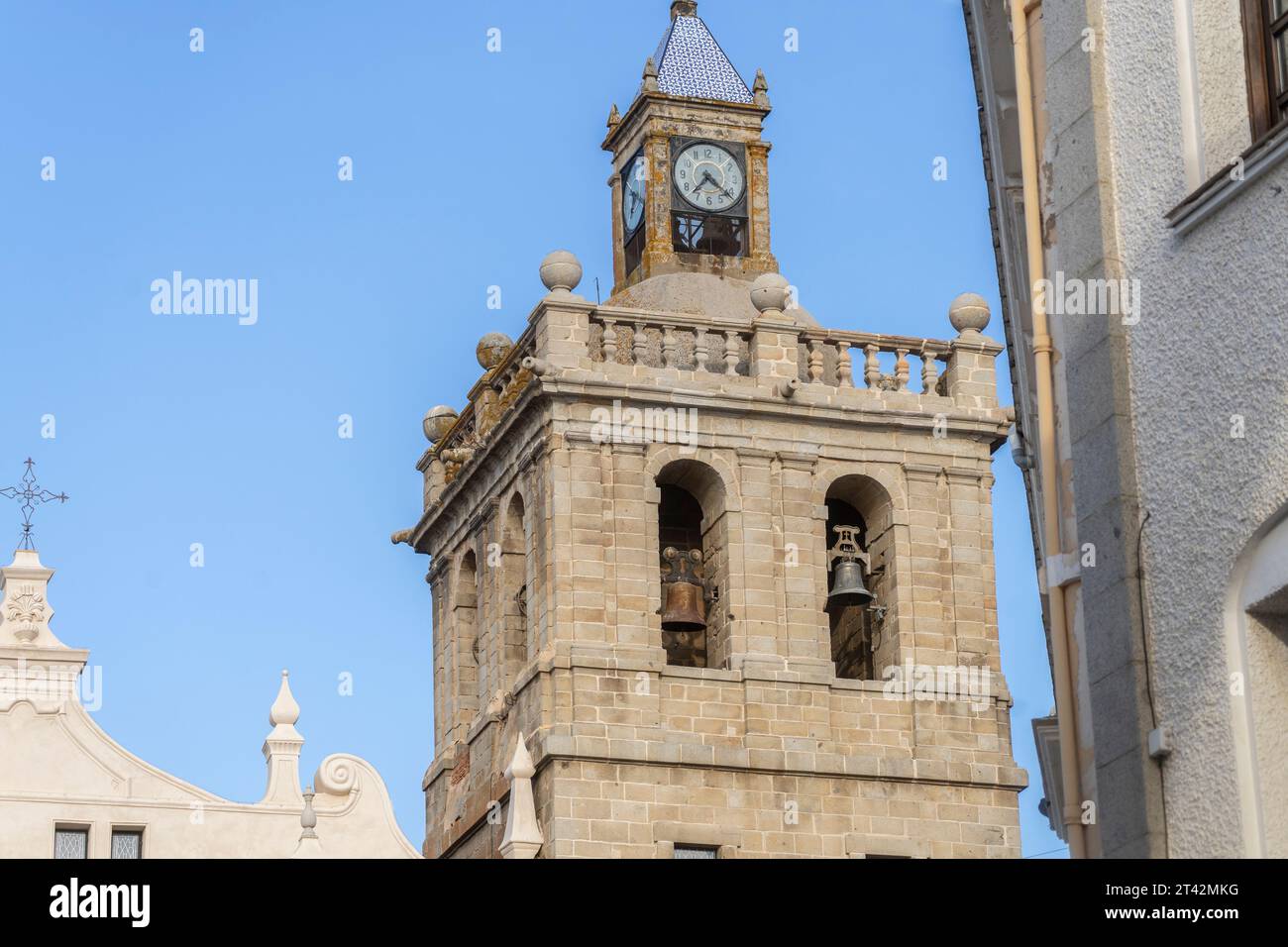 Beautiful religious tower in the town of Villanueva de la Serena, Badajoz, Spain Stock Photo