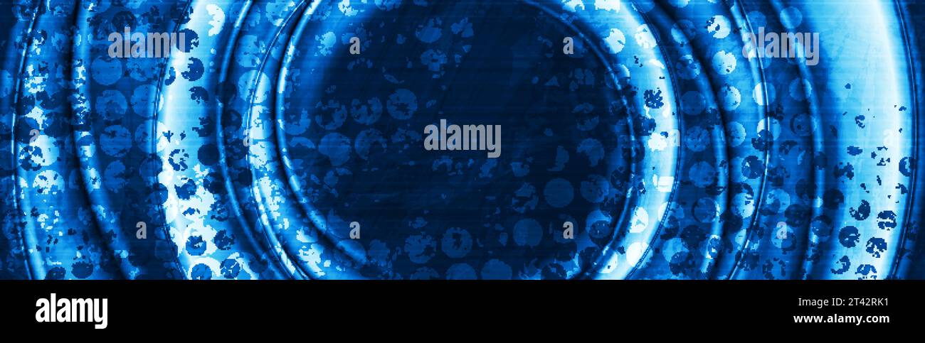 Vibrant blue vintage grunge banner design with circles. Vector art background Stock Vector