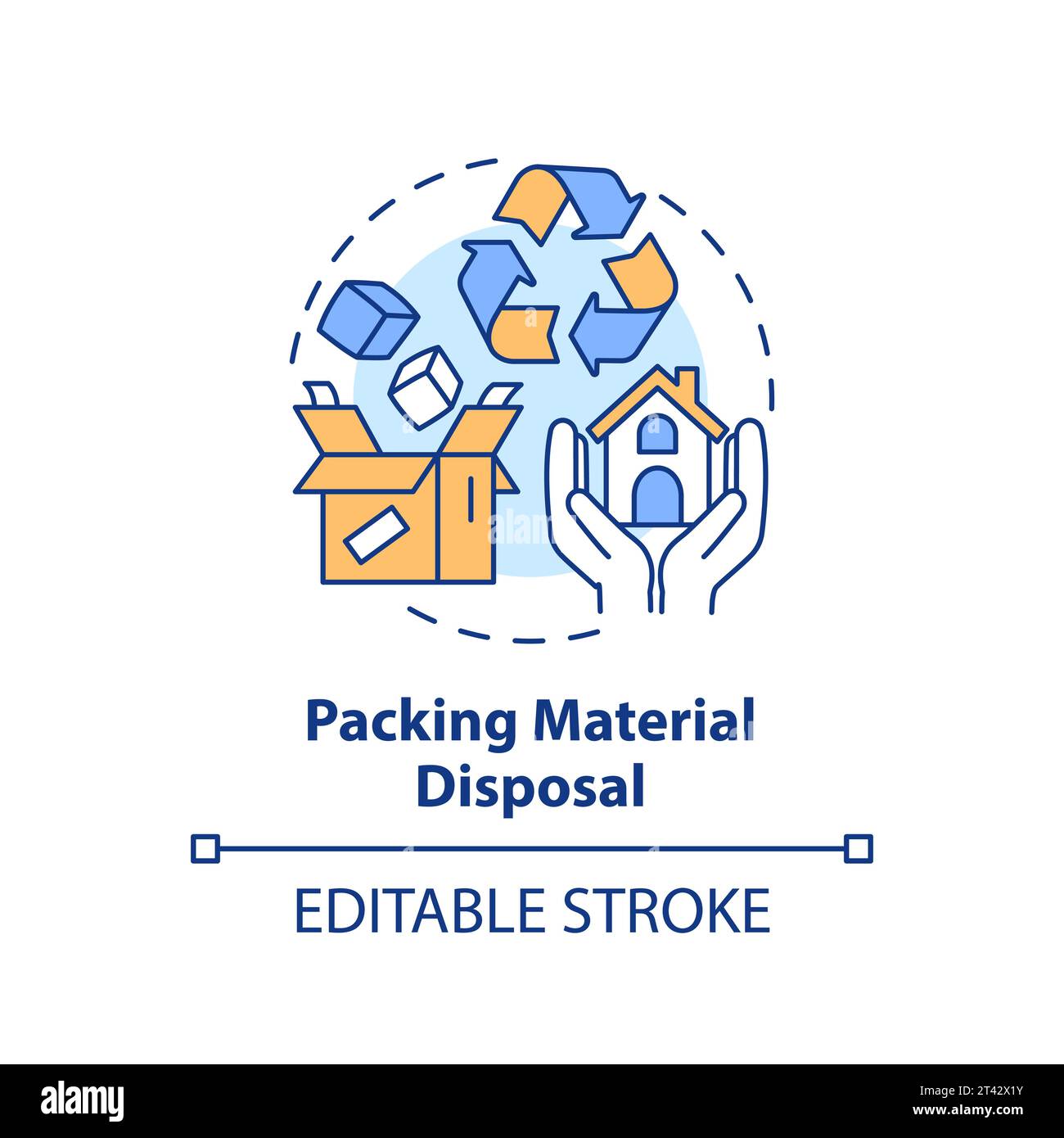 2D simple thin linear colorful packing material disposal icon Stock Vector
