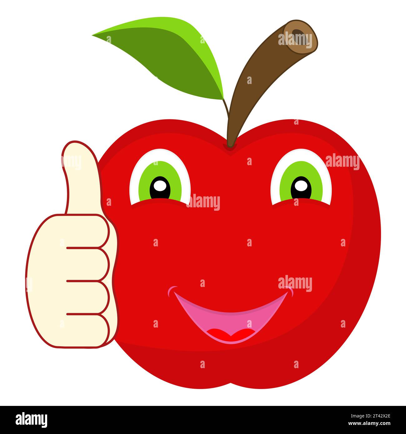 A cute happy cartoon character red apple smiling and giving a thumb up