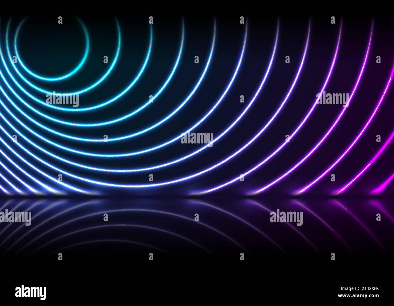 Blue and purple neon laser circles with reflection. Abstract technology ...