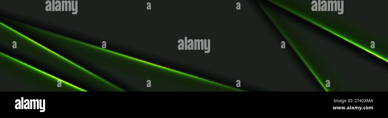 Abstract black background with green neon glowing stripes. Vector ...