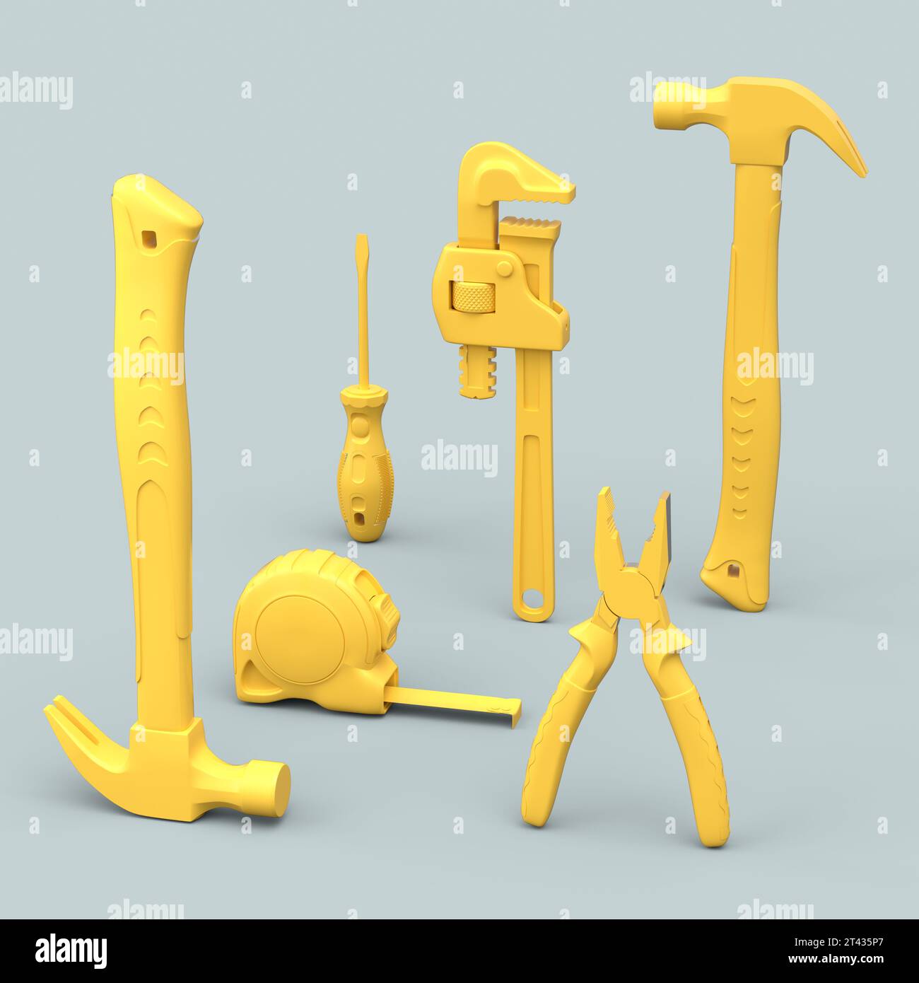 Top view of monochrome construction tools for repair and installation ...