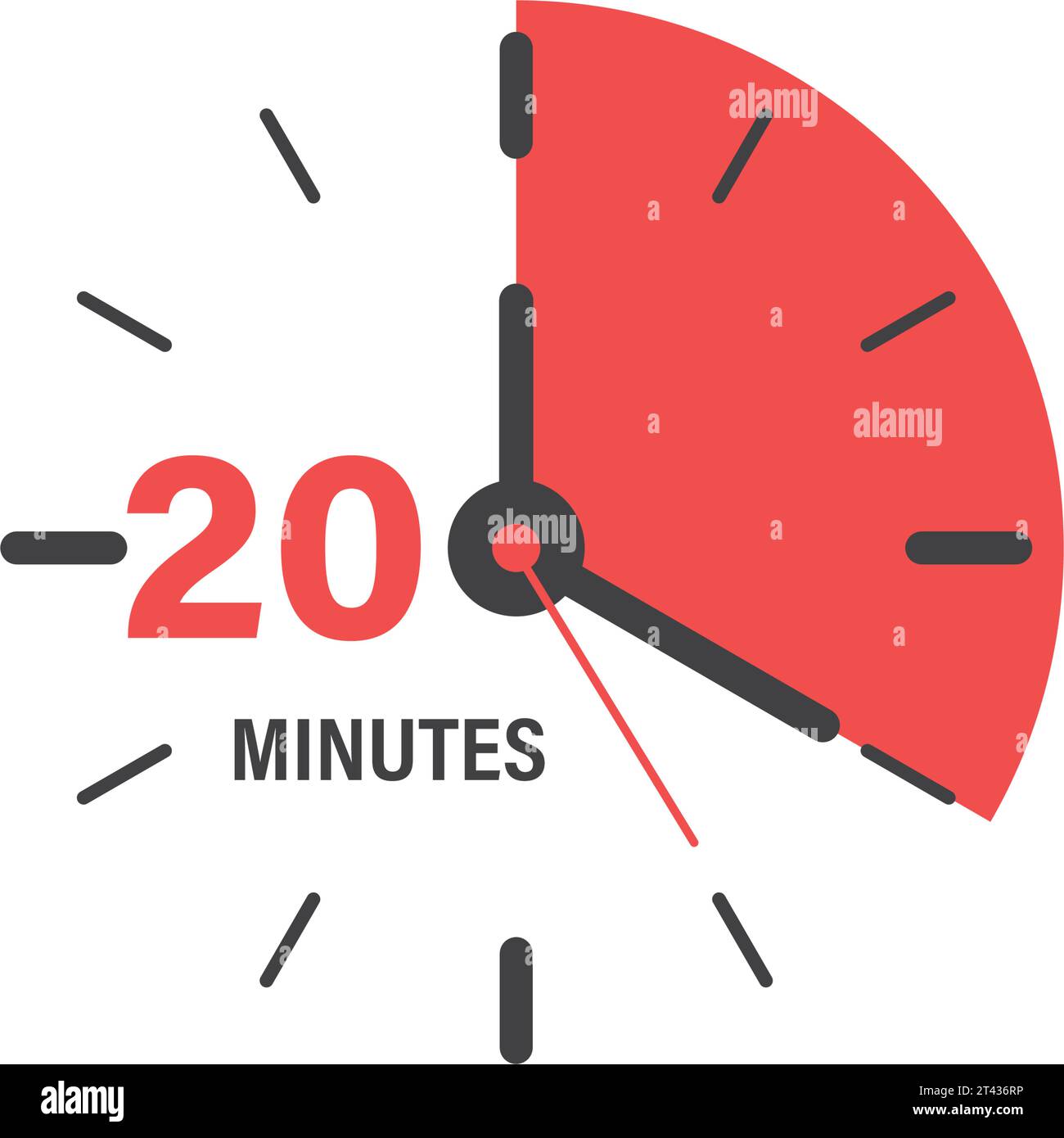 20 minutes on stopwatch icon in flat style. Clock face timer vector