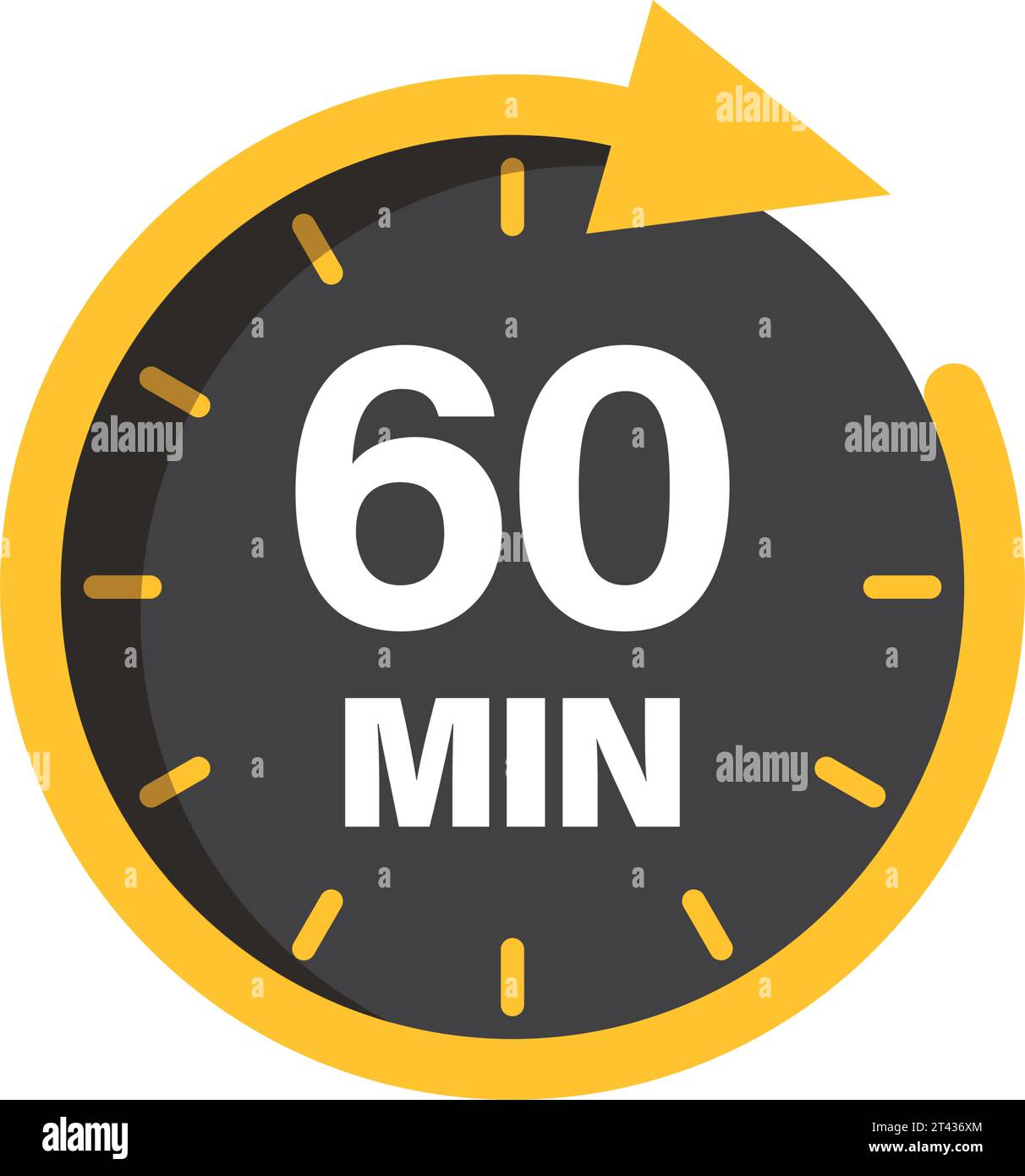 60 minutes on stopwatch icon in flat style. Clock face timer vector illustration on isolated background. Countdown sign business concept. Stock Vector