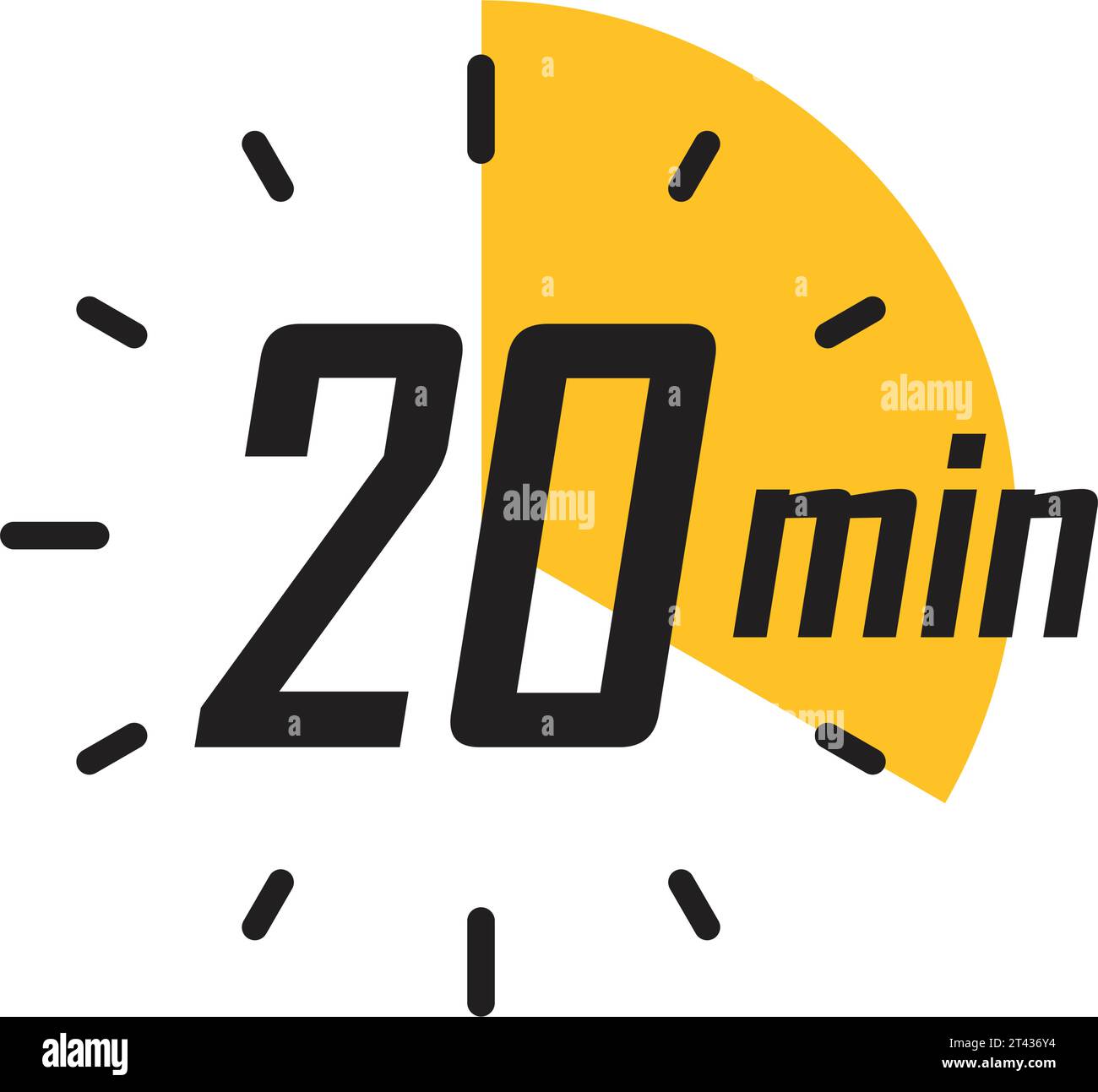 20 minutes on stopwatch icon in flat style. Clock face timer vector