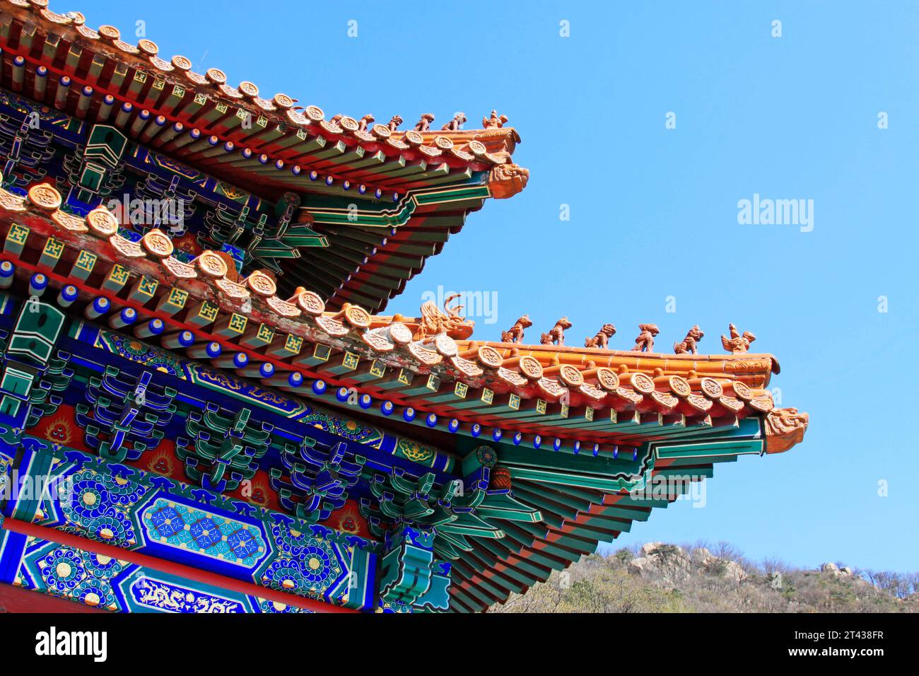 Chinese traditional style glazed tile roof and drawing or pattern ...