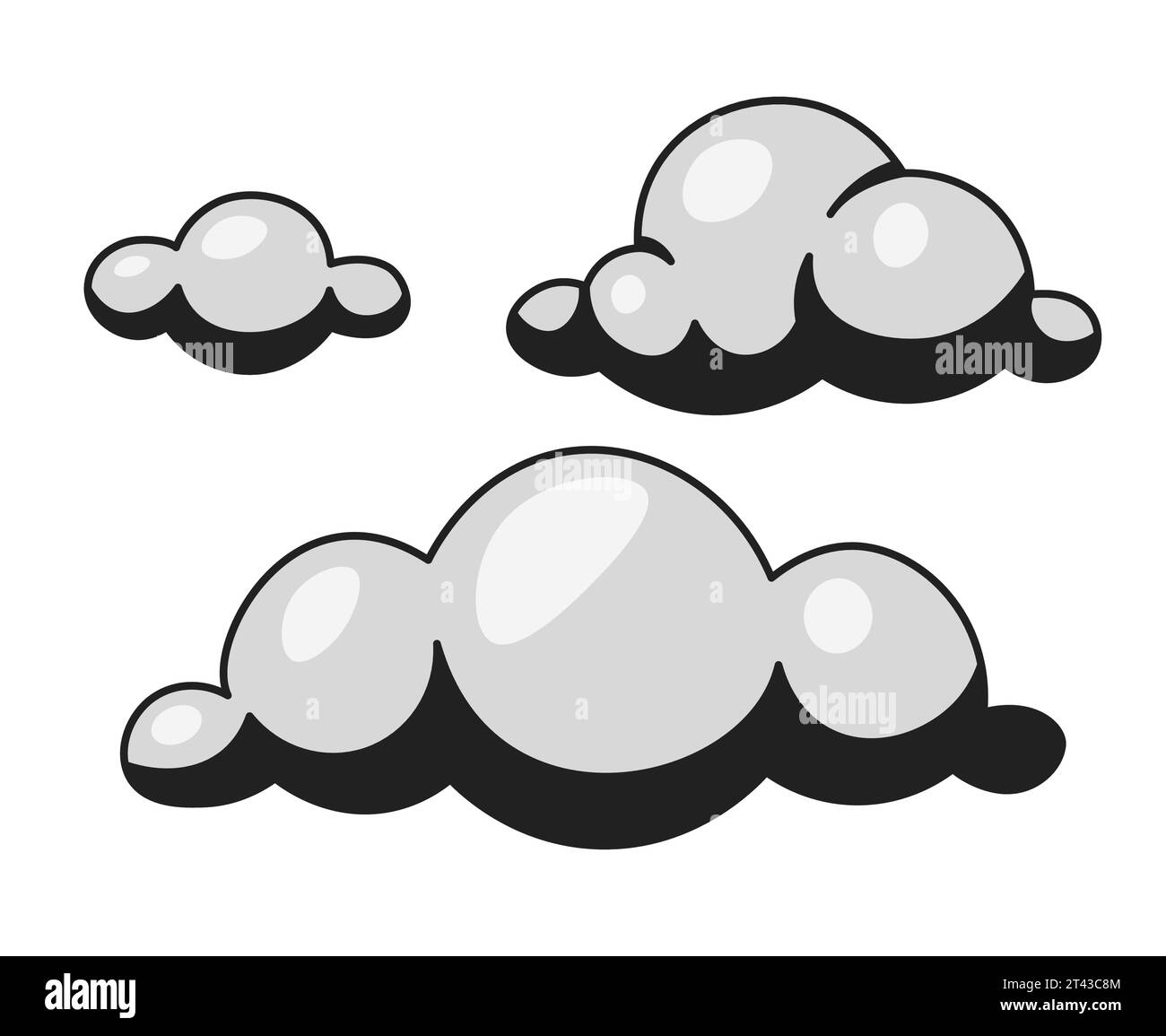 Dreamy greyish clouds black and white 2D cartoon object Stock Vector ...