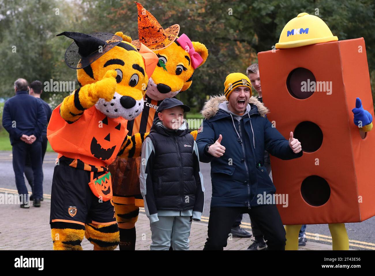 Hull City mascots Roary and Amber meet with fans during the Sky Bet