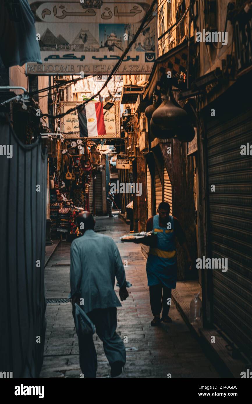 Everyday moments unfold in the bustling lanes of Khan Al-Khalili Stock Photo