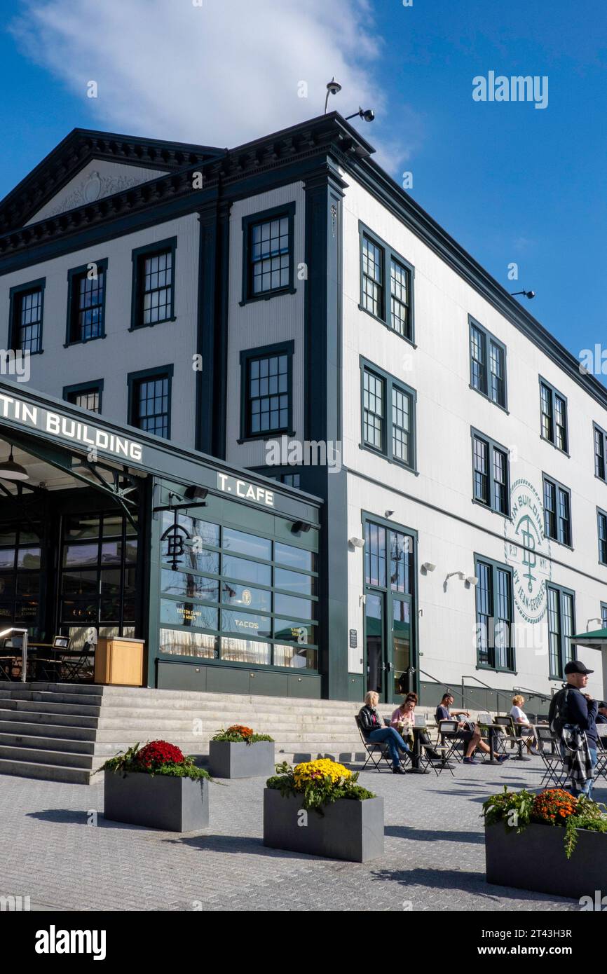 The Tin Building by Jean-Georges is an upscale marketplace with restaurants in the South Street Seaport, New York City, 2023, USA Stock Photo