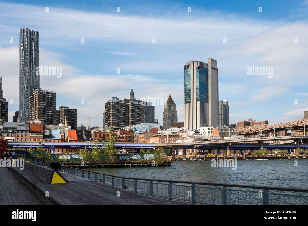 The FDR Drive runs along the east river in the borough of Manhattan has seen from the South St., Seaport, 2023, New York City, USA Stock Photo