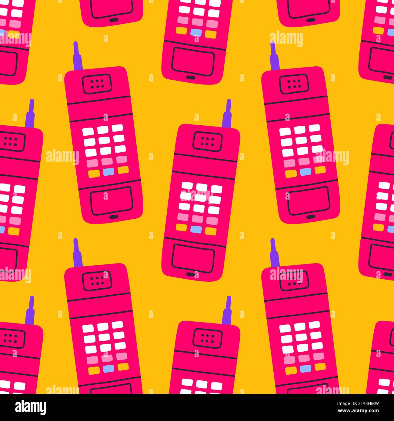 80s 90s seamless pattern in modern style flat, line style. Hand drawn ...