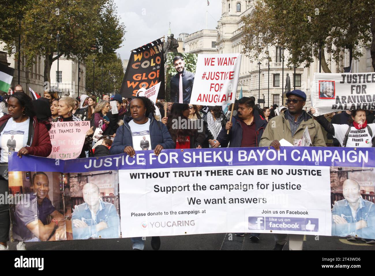 London, UK 28/October/2023 Families March on Downing Street Seeking Justice The annual march of the group United Families and Friends Campaign between Trafalgar Square and Downing Street takes place. The march brings together families and supporters of people who have died in the custody of the state, passing a call for greater justice to the Prime Minister’s office. Credit: Roland Ravenhill/Alamy. Stock Photo