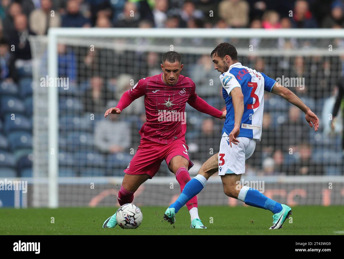 Ewood Park, Blackburn, UK. 28th Oct, 2023. Championship Football, Blackburn Rovers versus Swansea City; Harry Pickering of Blackburn Rovers takes on Kristian Pedersen of Swansea Credit: Action Plus Sports/Alamy Live News Stock Photo