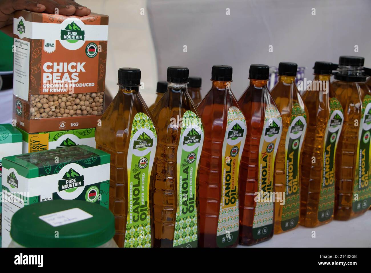 Nakuru, Kenya. 27th Oct, 2023. Canola oil in plastic bottles is