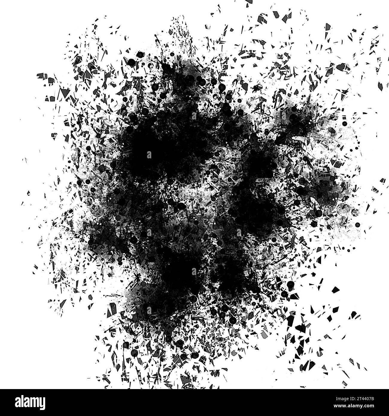 Black grunge vector explosion isolated on white background. Dust overlay. Dark noise granules. Digitally generated image. Vector design elements. Illu Stock Photo