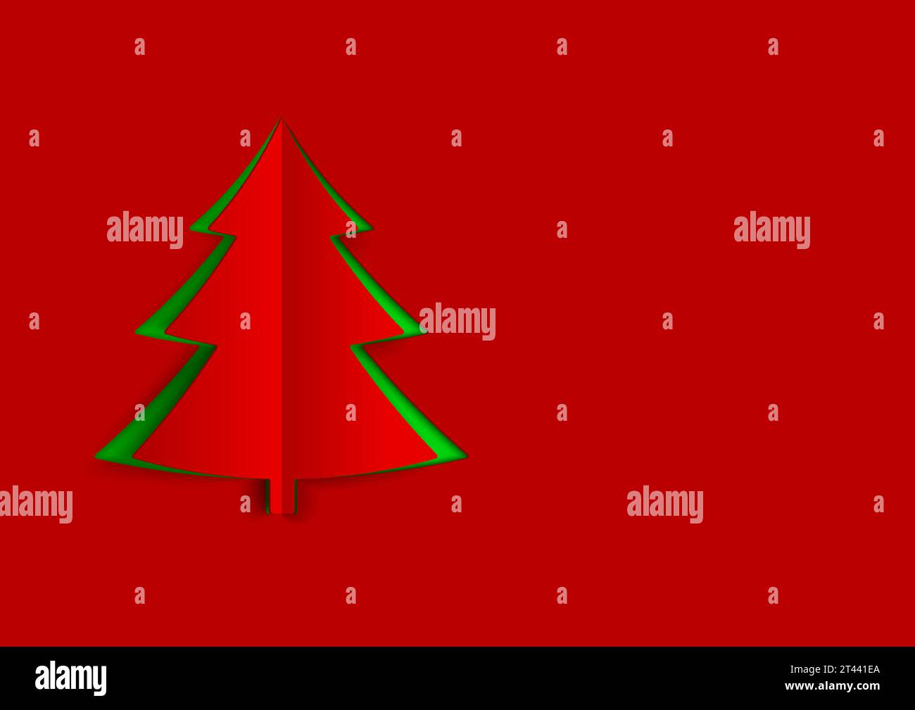 Christmas tree in paper art style with green and red color. Christmas ...