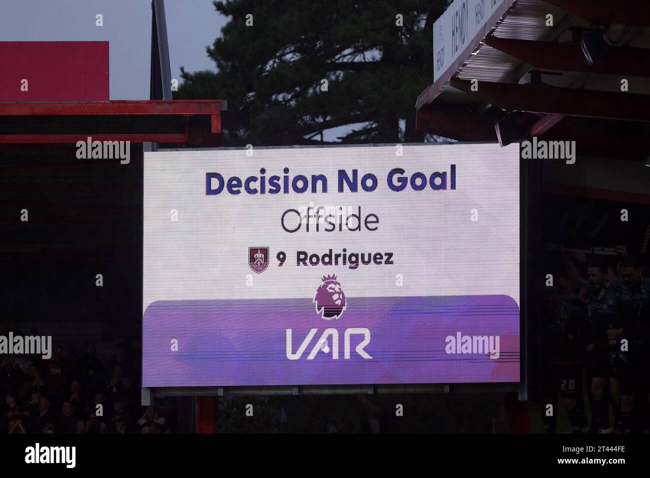 The decision is displayed on a big screen after Burnley's Jay Rodriguez ...