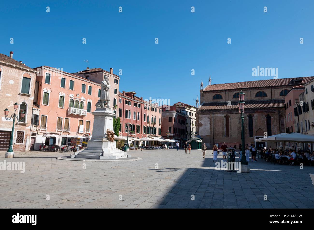 Camp S. Stefano is a large city square lined with cafes, restaurants and nightclubs popular with tourists near the Ponte dell'Accademia, in Venice in the Stock Photo