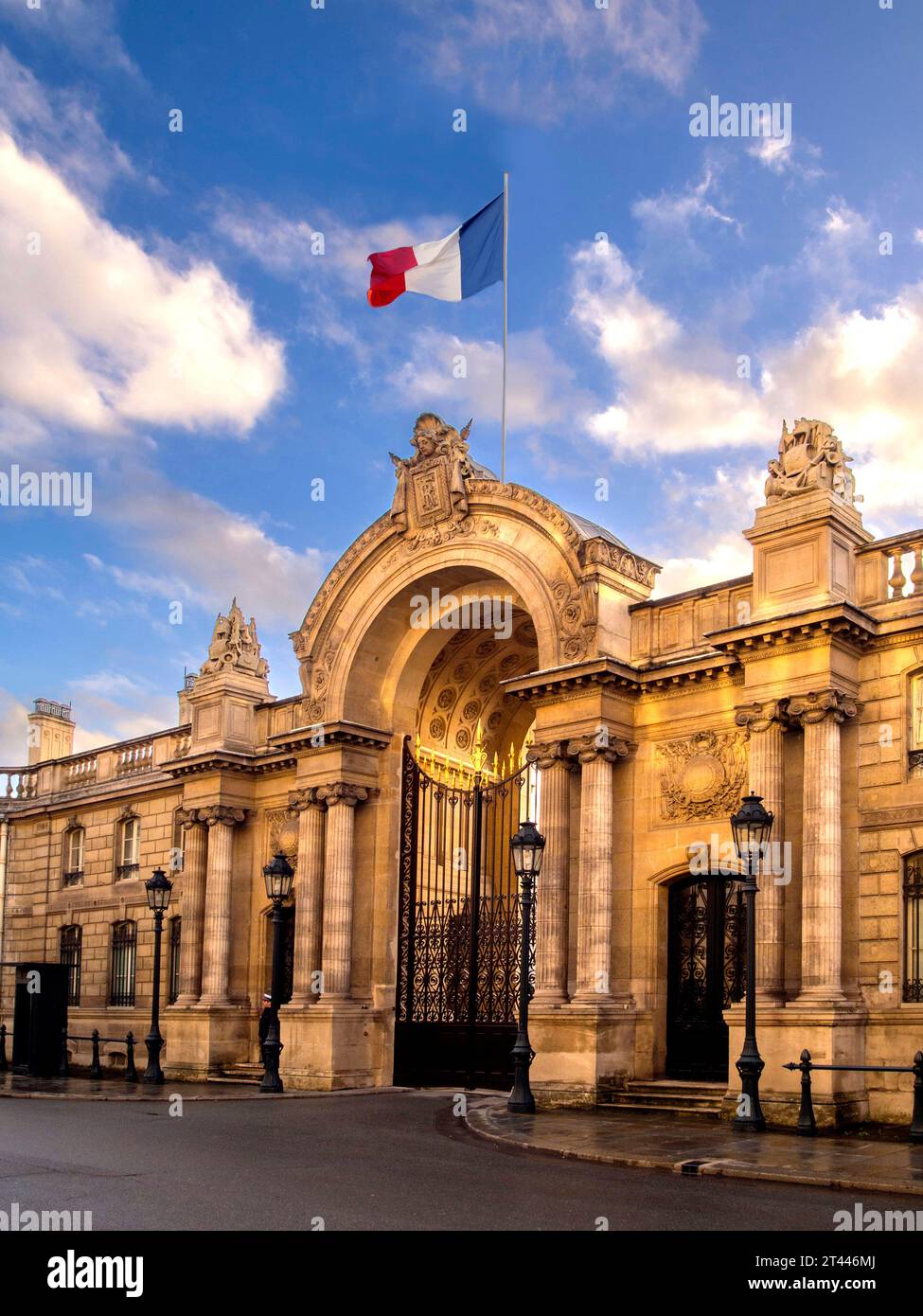 rance of Elysee Palace, place of French President, rue du faubourg Saint Honore, Paris France Stock Photo