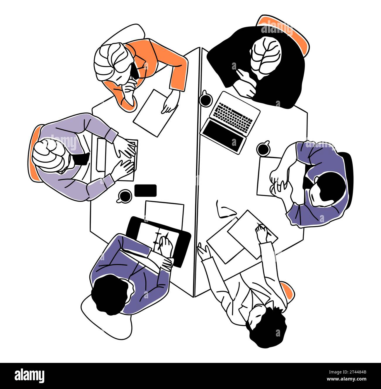 Business team members working together top view. Stock Vector