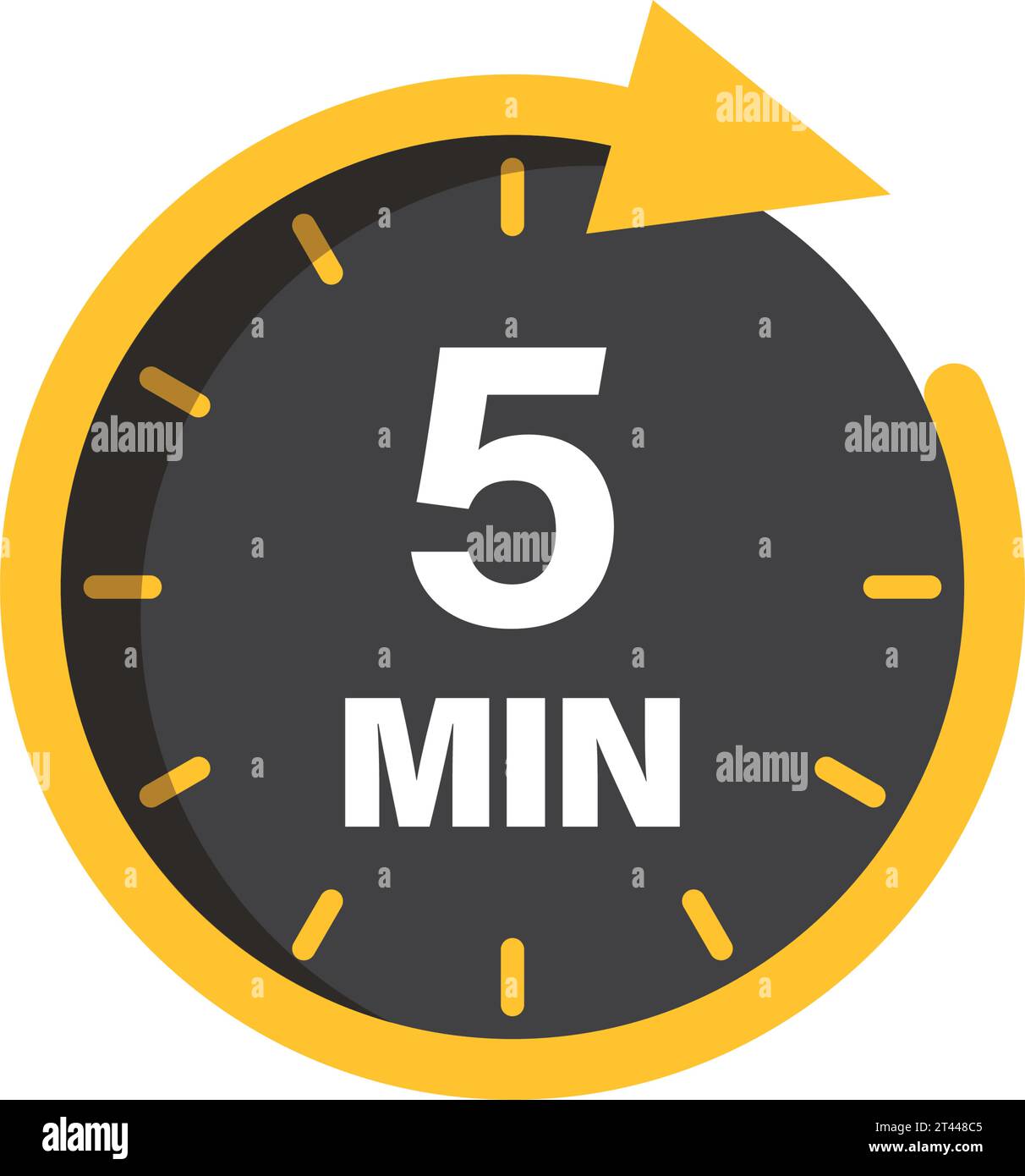 5 minutes on stopwatch icon in flat style. Clock face timer vector illustration on isolated