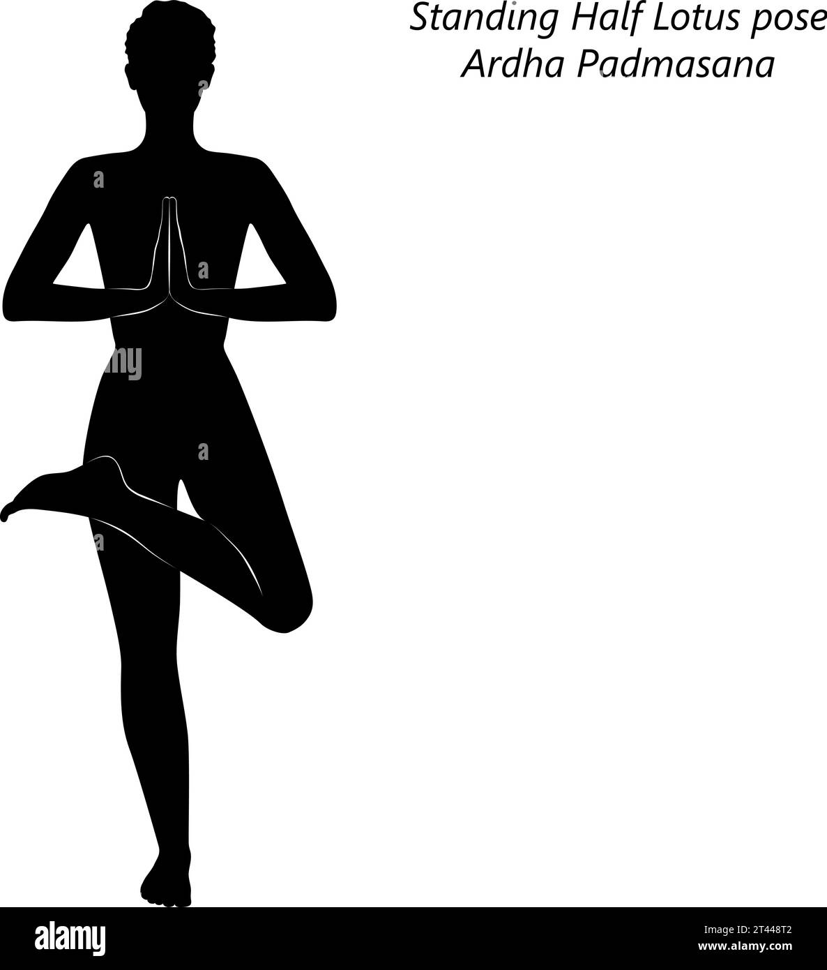 Silhouette of woman doing yoga Ardha Padmasana. Standing Half Lotus