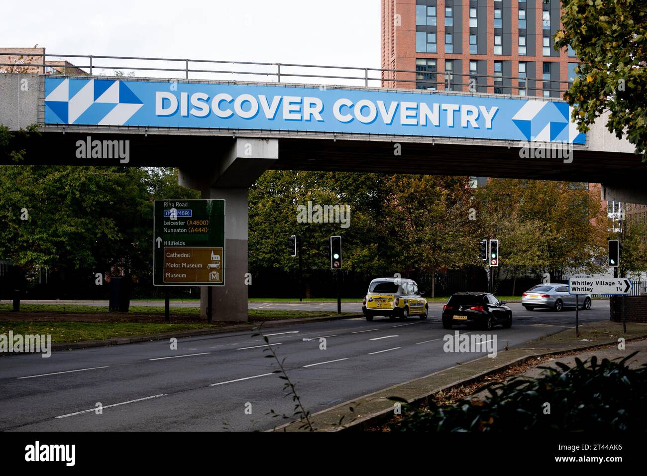Discover Coventry on a ring road flyover, Coventry, West Midlands, England, UK Stock Photo