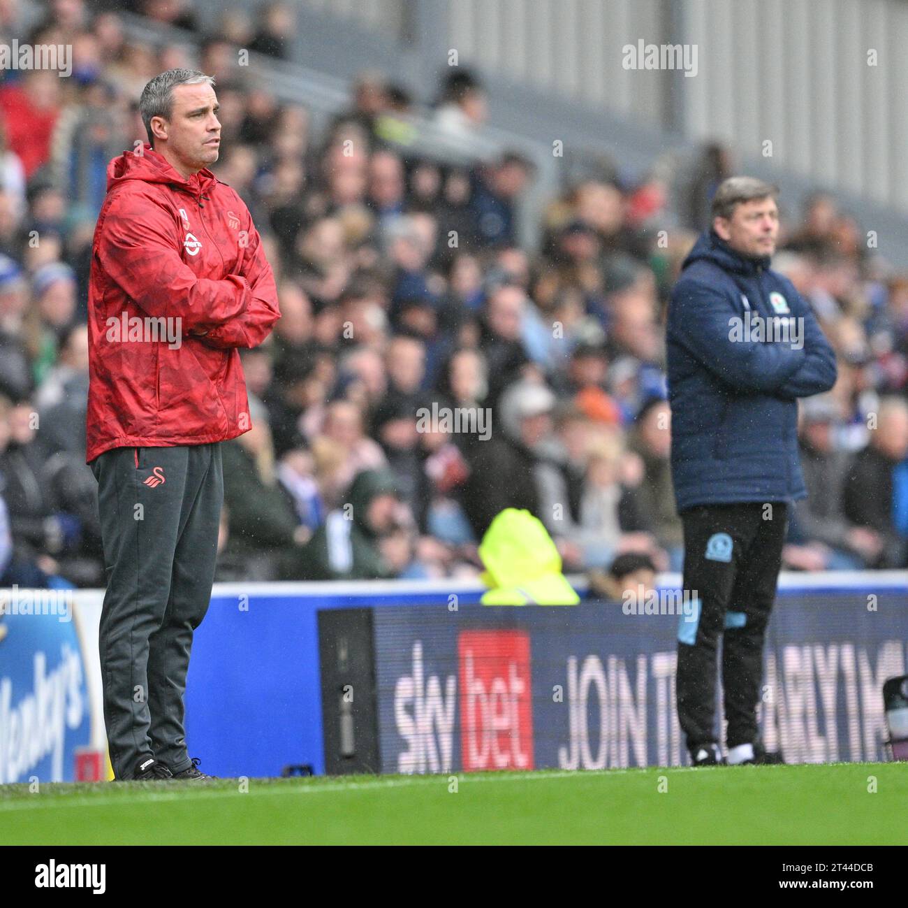 Blackburn, UK. 28th Oct, 2023. Michael Duff manager of Swansea City Association Football Club watches on the match, during the Sky Bet Championship match Blackburn Rovers vs Swansea City at Ewood Park, Blackburn, United Kingdom, 28th October 2023 (Photo by Cody Froggatt/News Images) in Blackburn, United Kingdom on 10/28/2023. (Photo by Cody Froggatt/News Images/Sipa USA) Credit: Sipa USA/Alamy Live News Stock Photo