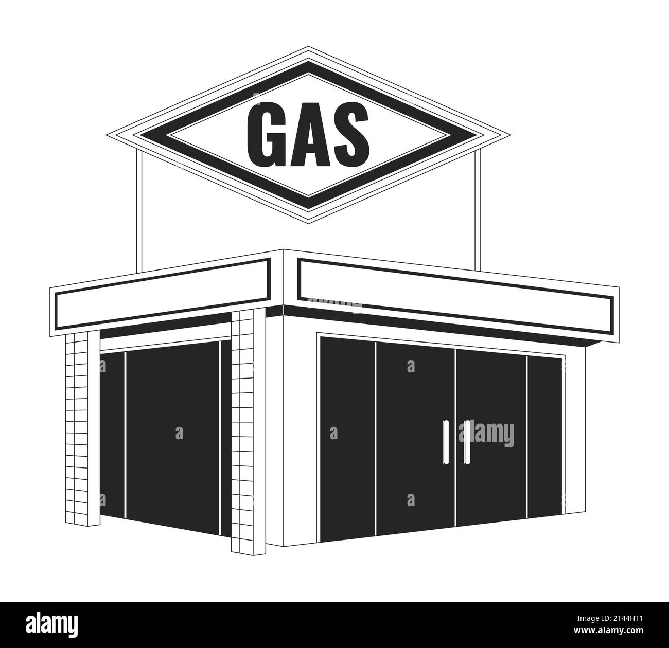 Gas station convenience store black and white 2D line cartoon object Stock Vector Image & Art