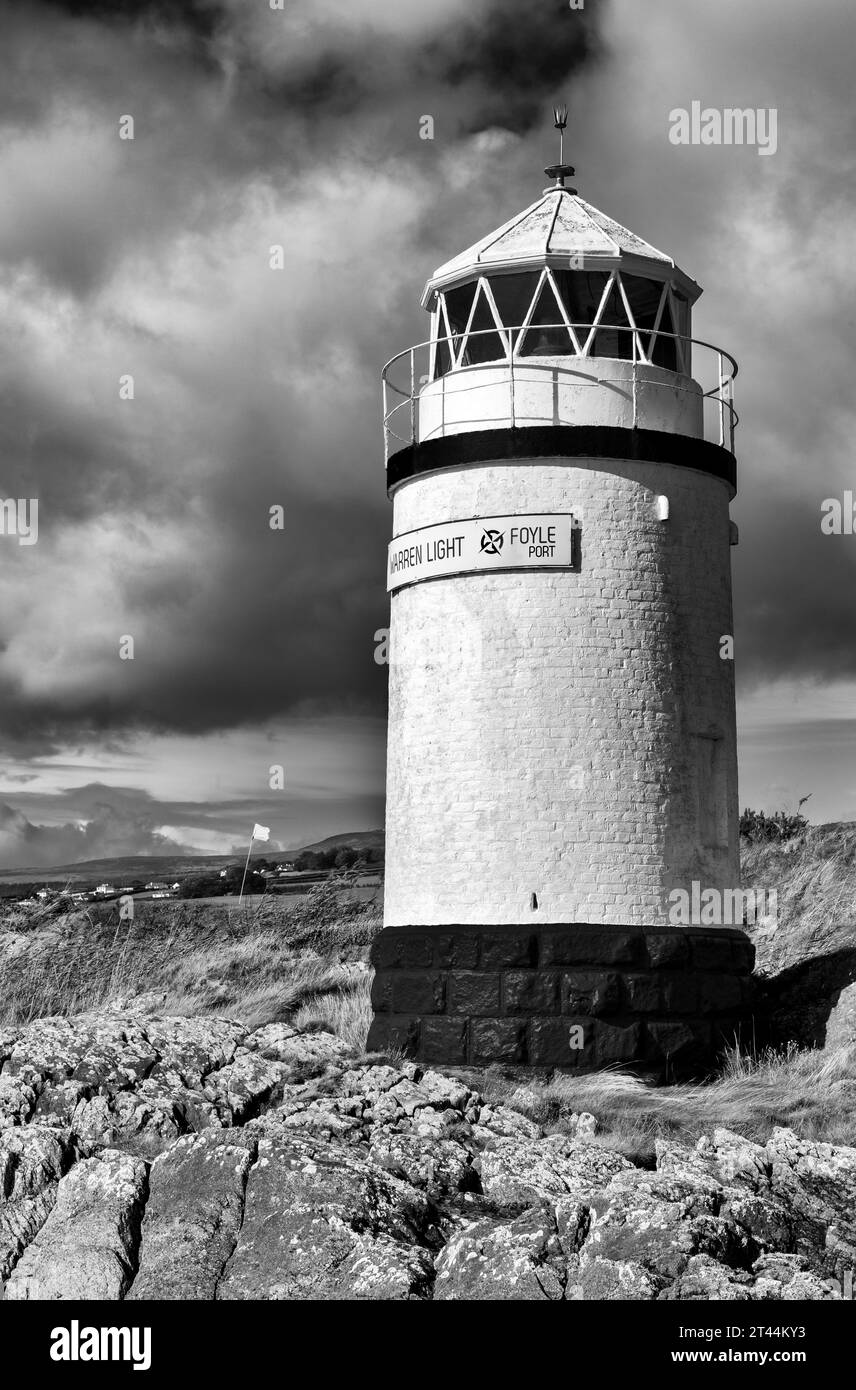 Warren Point Lighthouse, Greencastle, County Donegal, Ireland Stock
