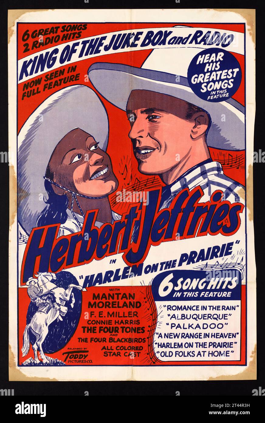 Film poster for Herbert Jeffries in Harlem on the Prairie.  A 1937 race film produced in America for a black audience, it was billed as the first 'all-colored' Western musical. Stock Photo