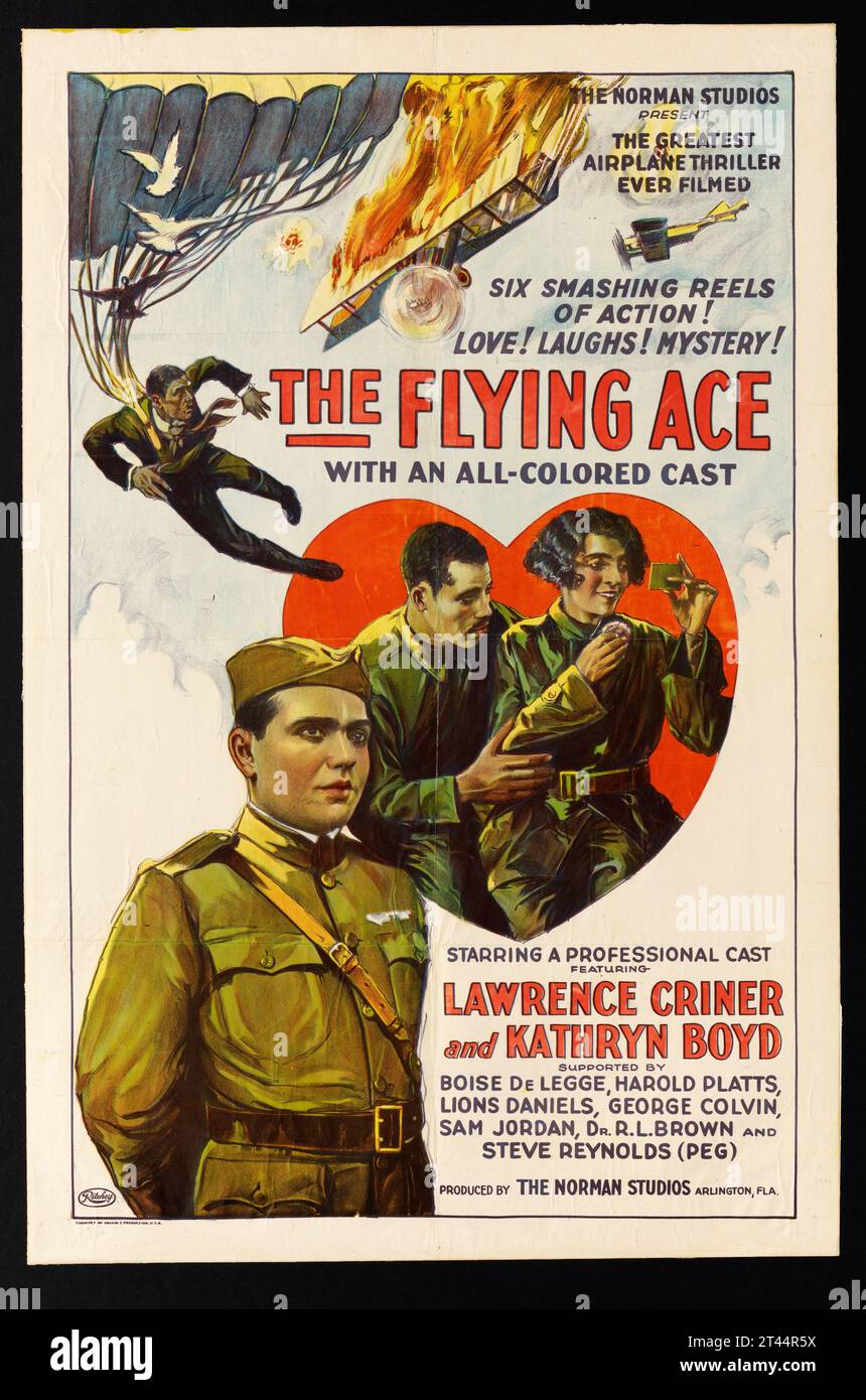 Film poster for The Flying Ace.  A 1926 black and white,  silent, race film produced in America for a black audience.  Directed by Richard E. Norman. Stock Photo