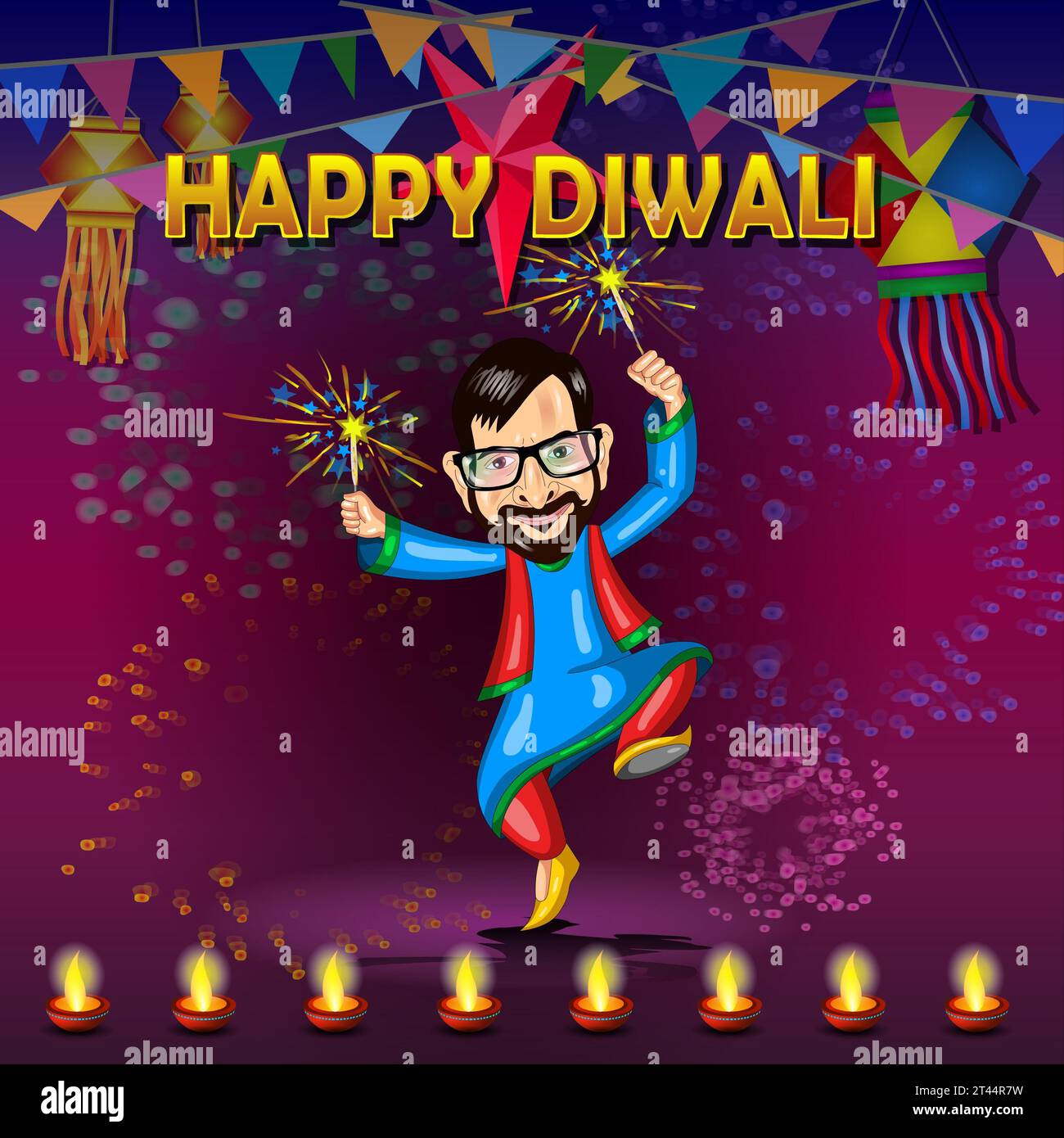 Illustration of Happy Diwali background with Happy Diwali Stock Photo