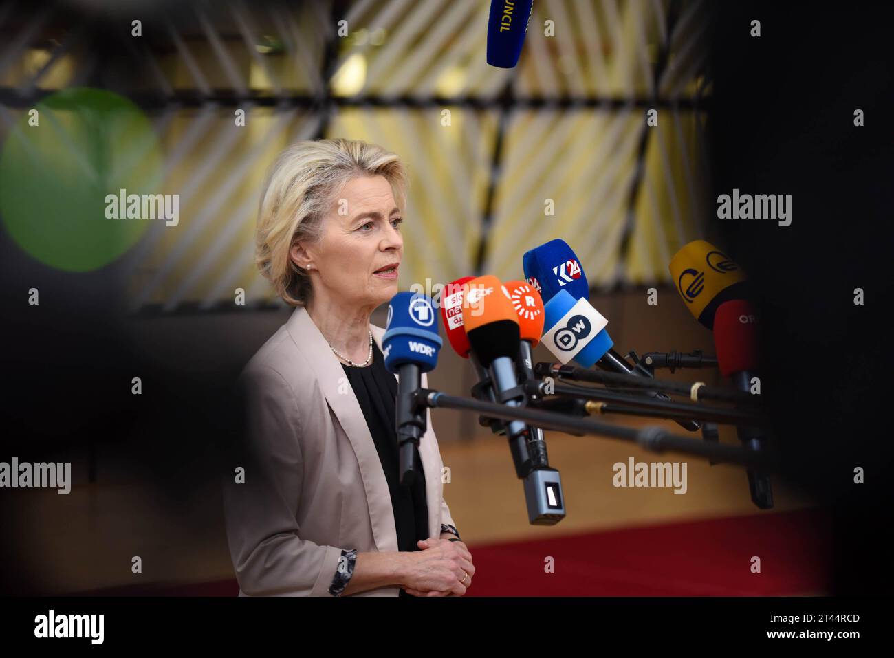 European Commission President Ursula von der Leyen speaks with the ...