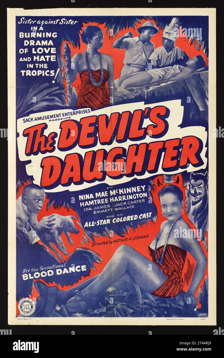 Film poster for The Devil's Daughter, also known as  Pocomania. A 1939 race film produced in America for a black audience.  Directed by Arthur H. Leonard. Stock Photo