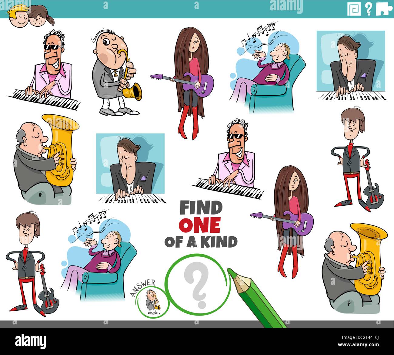 Cartoon illustration of find one of a kind picture educational game