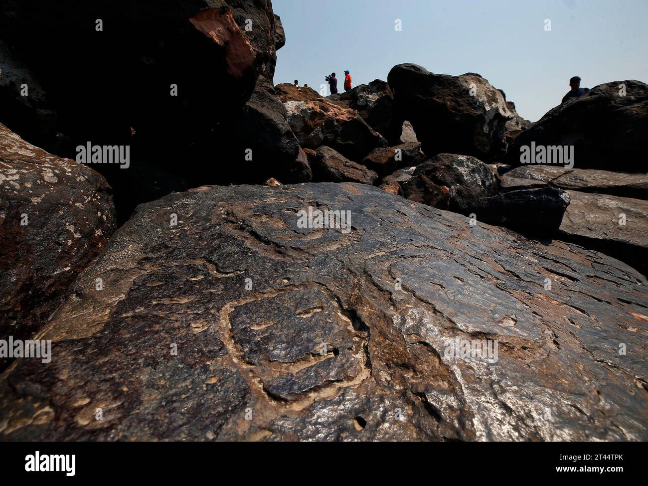 Rock paintings are seen at the Ponta das Lajes archaeological site, in ...