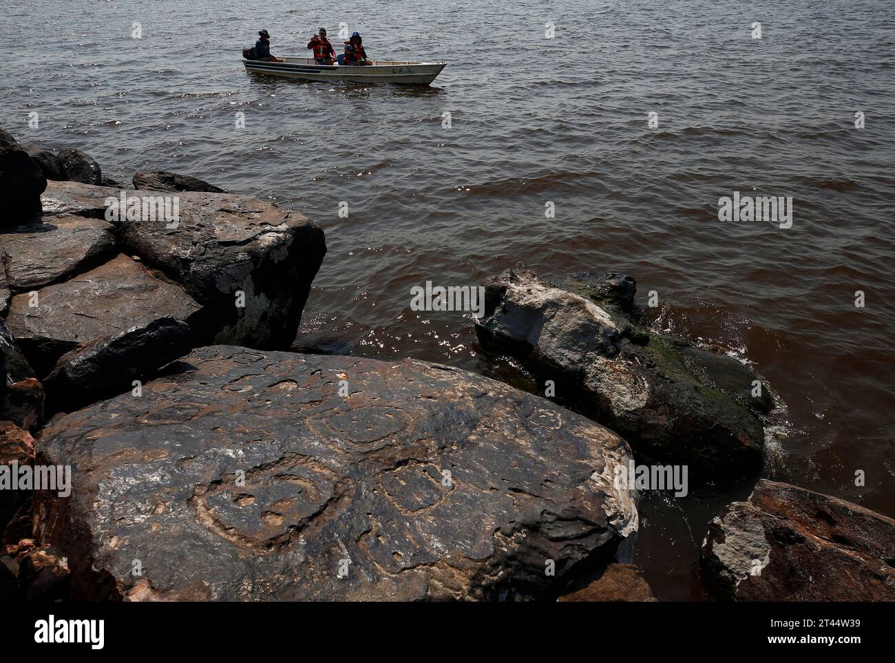 Rock paintings are seen at the Ponta das Lajes archaeological site, in ...