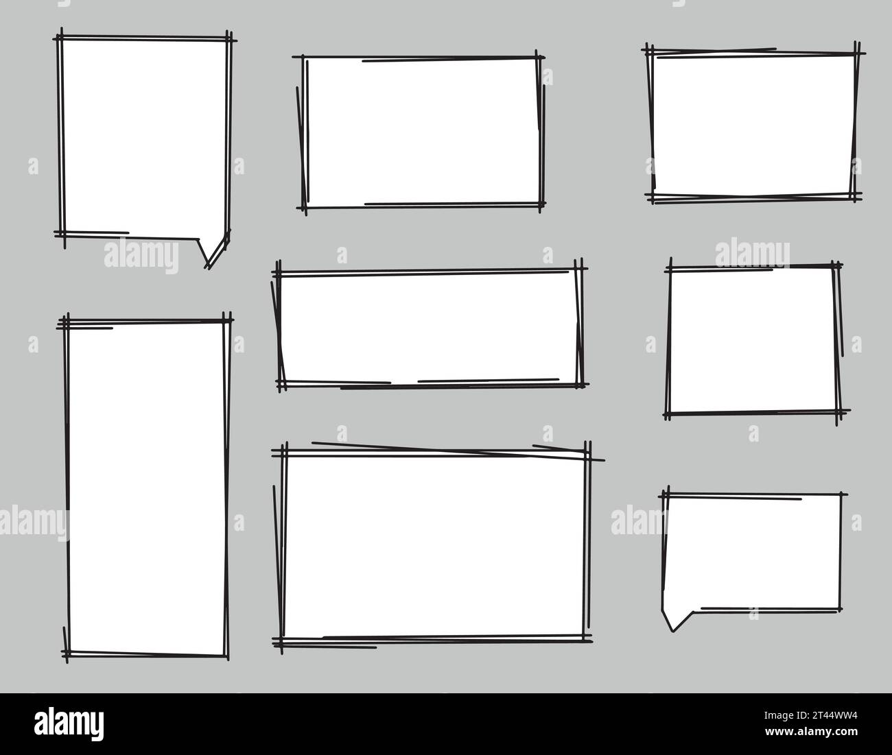 Set of hand drawn text boxes, vector graphics, clouds for quotes and text, doodle design Stock