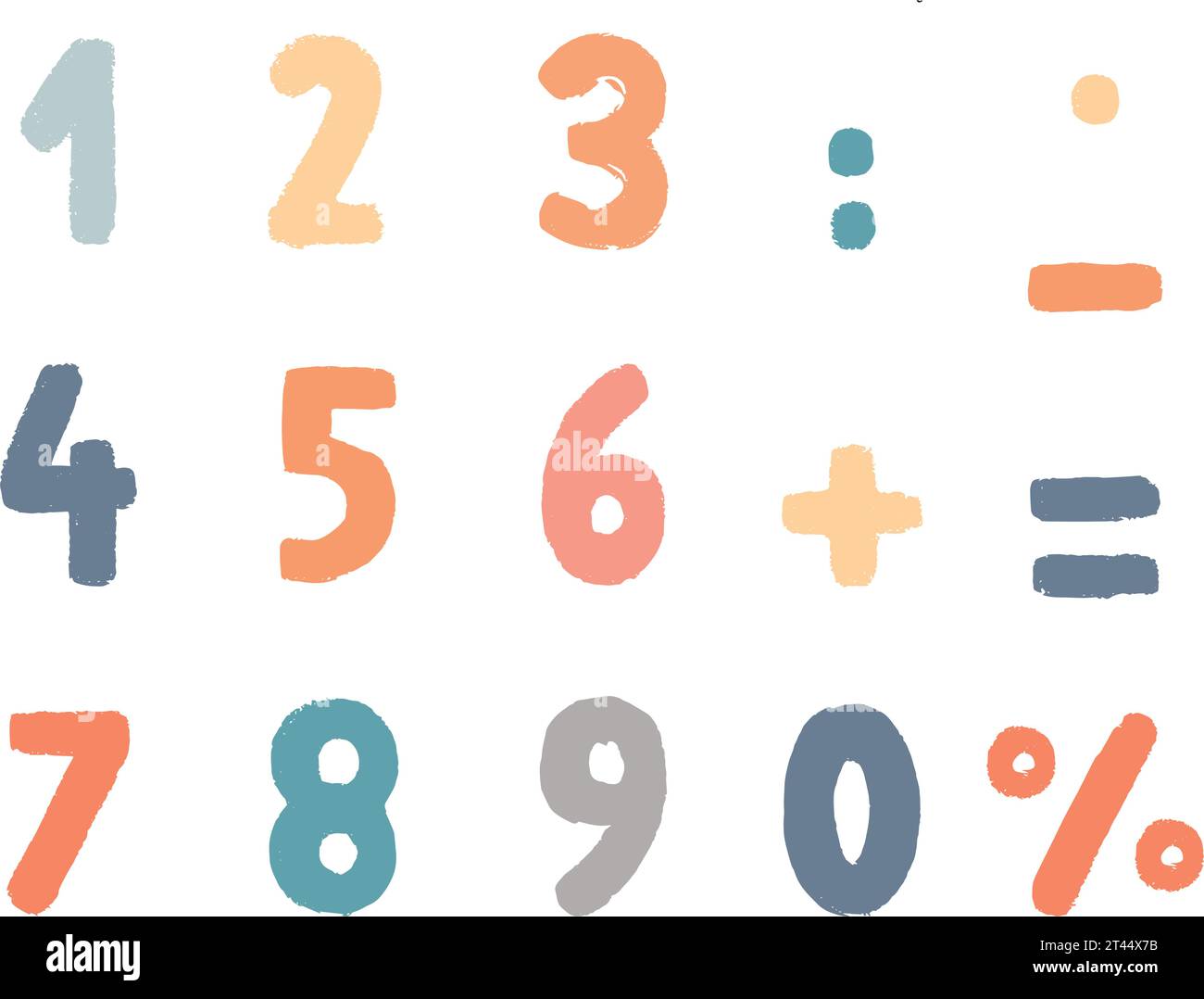 Set of numbers drawn with chalk, children's doodles. Vector Stock Vector