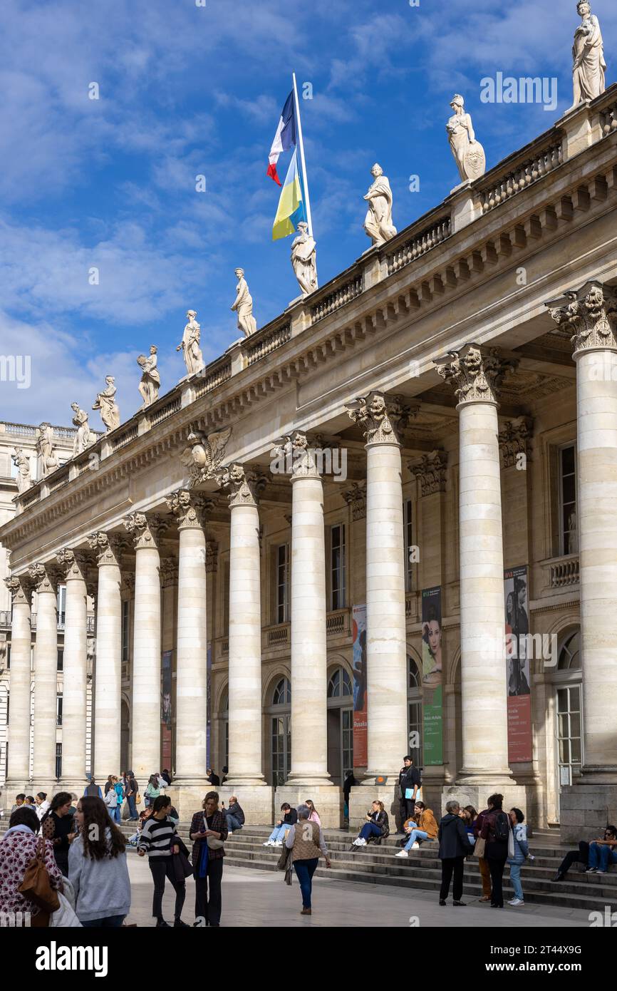 Street view of front pillars and statues of the Grand Théâtre de Bordeaux, France Stock Photo