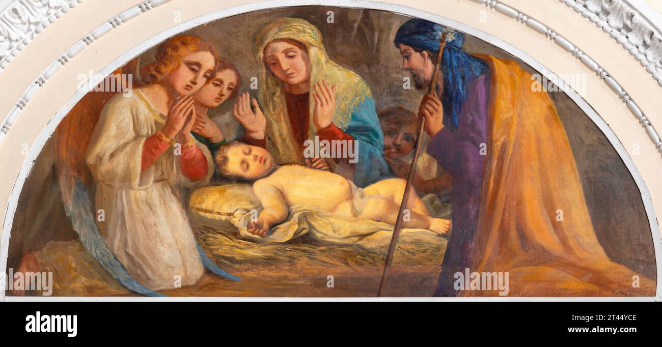 NAPLES, ITALY - APRIL 22, 2023: The painting of Nativity in the church Basilica di San Pietro ad Aram by unknown artist Stock Photo