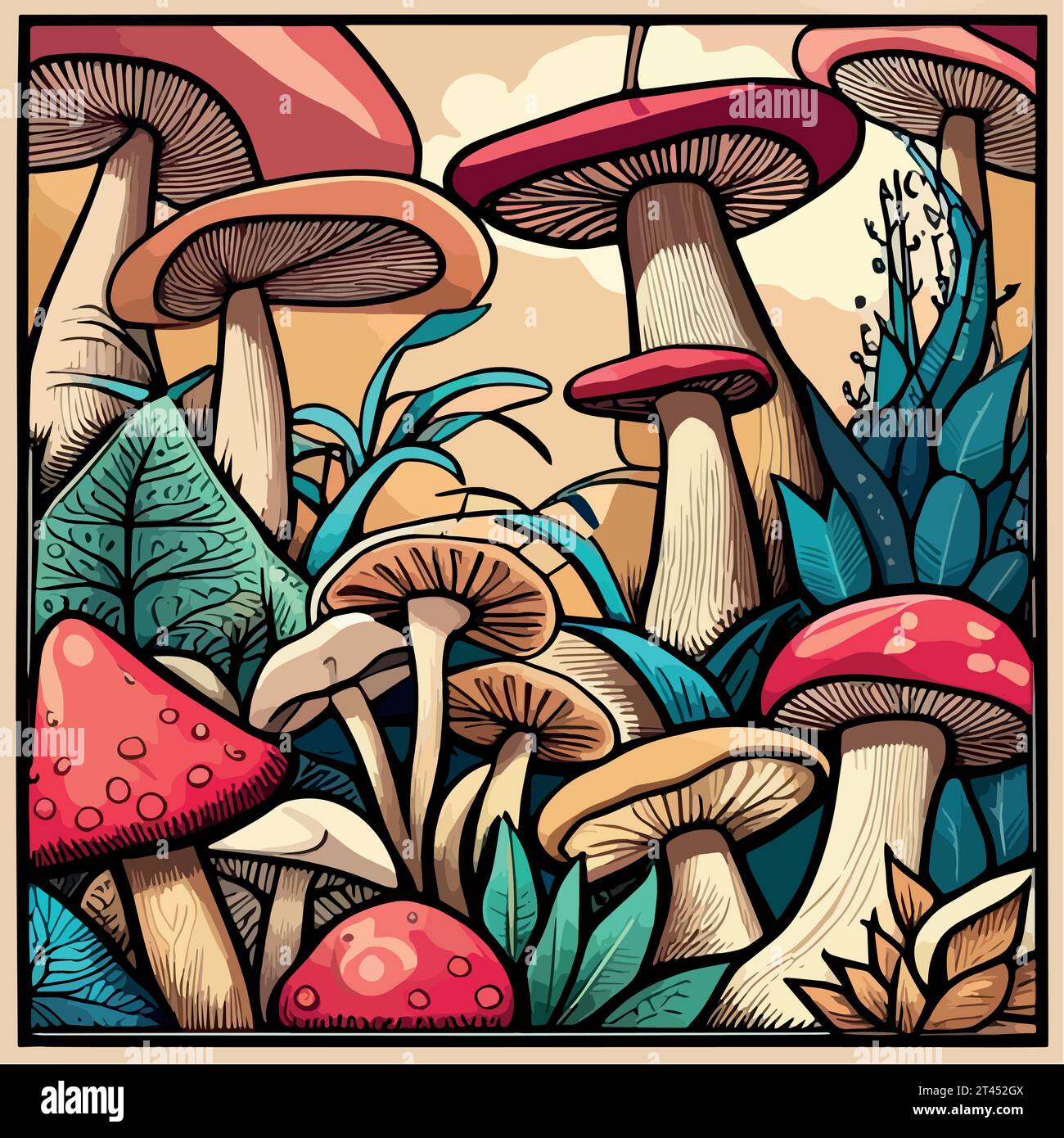 various Mushrooms, Autumn Mushroom Painting, Wild Mushrooms Abstract vector Illustration. Vector illustration Stock Vector