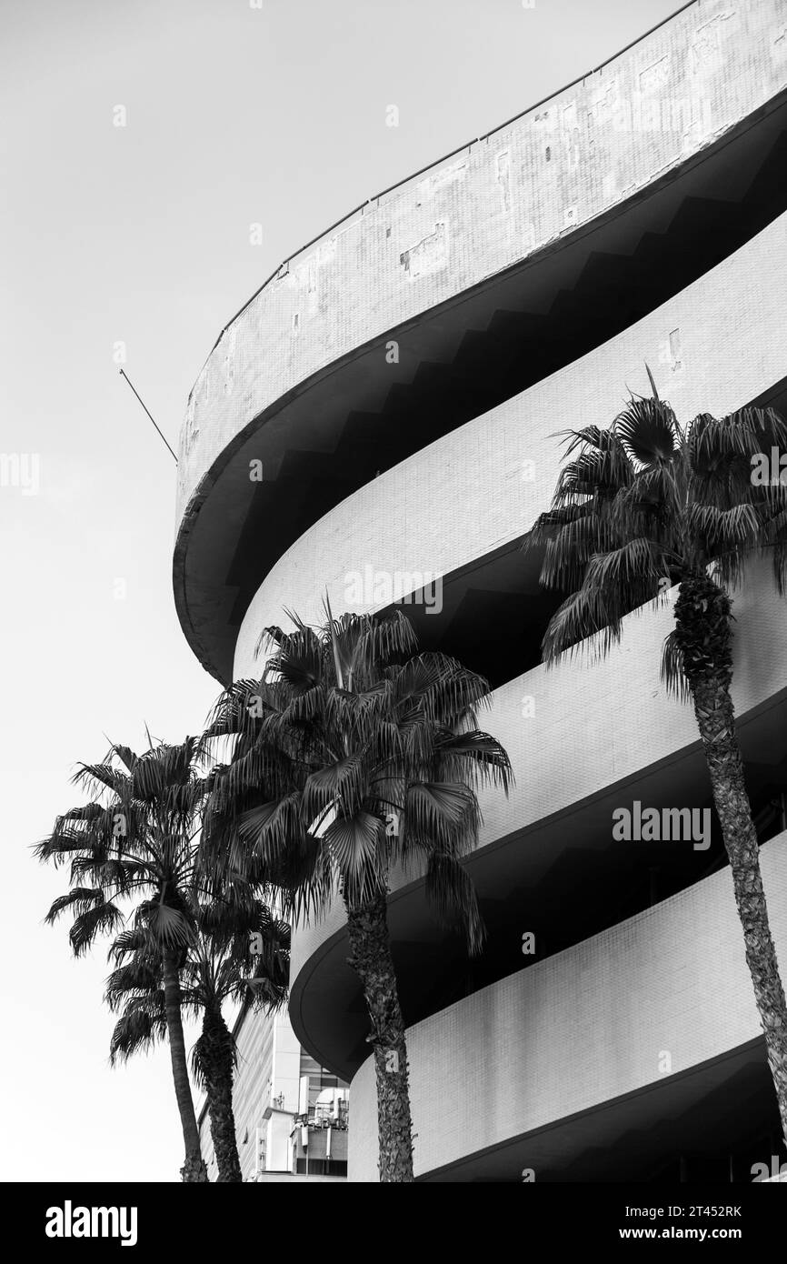 Tel Aviv, Israel - October 28, 2023 - Typical Bauhaus inspired architectral detail from Tel Aviv, also called as the White City. Tel Aviv widely hosts Stock Photo