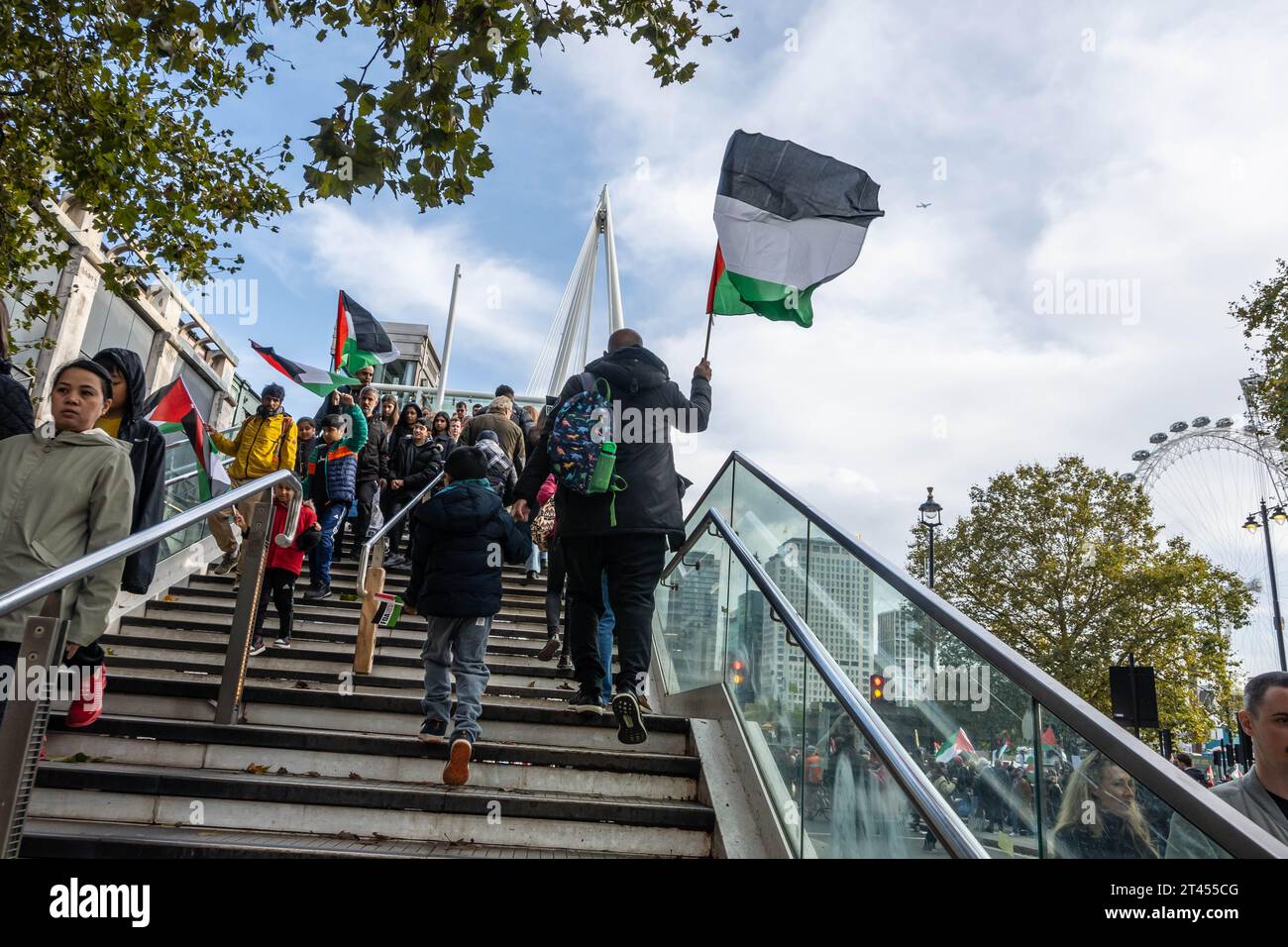LONDON, ENGLAND - 28 October 2023: People protesting in support of Freedom for Palestine in 2023 Stock Photo