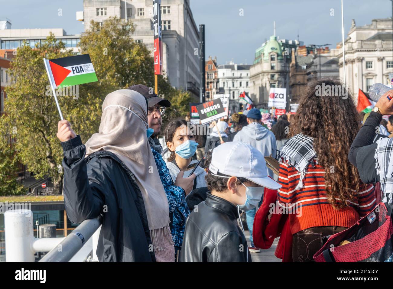 LONDON, ENGLAND - 28 October 2023: People protesting in support of Freedom for Palestine in 2023 Stock Photo